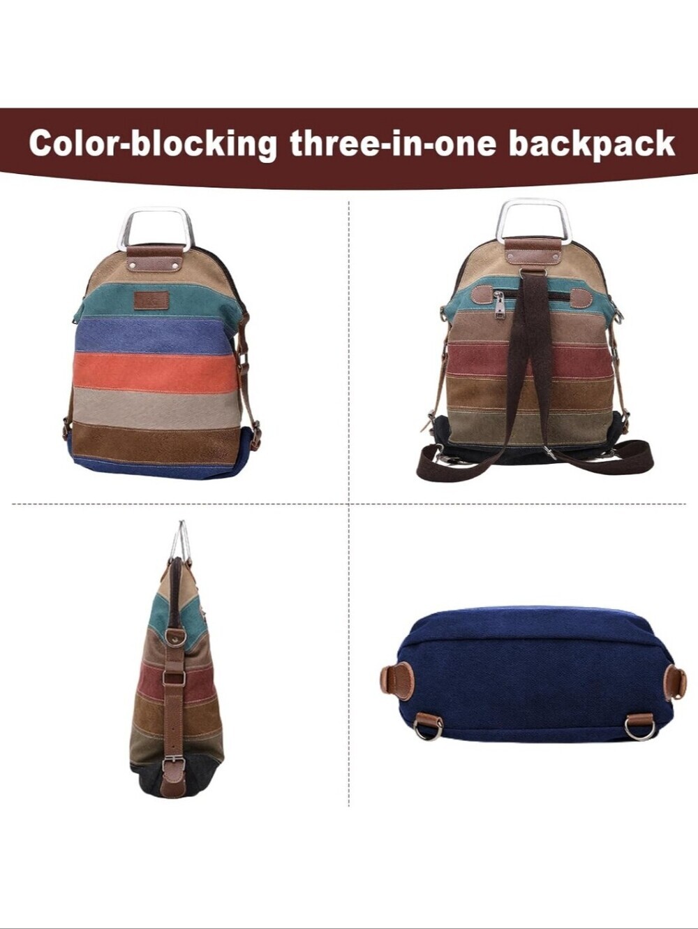 Women’s Multi-Stripe Canvas Crossbody Bag - Beige, Orange, Brown, Blue - Picture 6 of 6